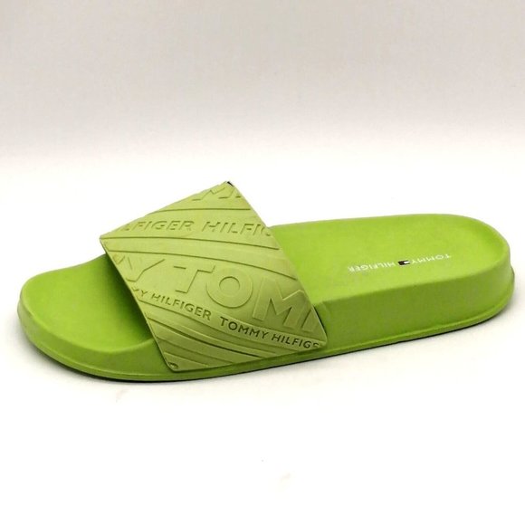 Tommy Hilfiger Womens Sandal Green Slide Wide Strap Molded Footbed Flat Heel 5 - Picture 1 of 9